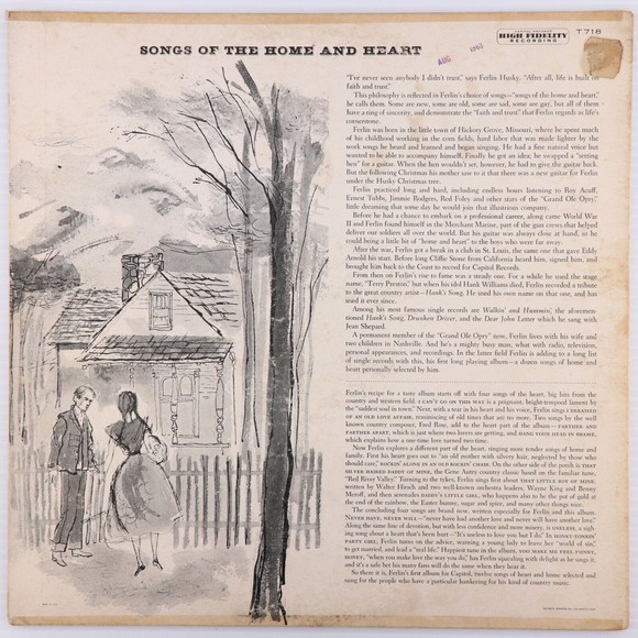 Ferlin Husky & His Hush Puppies, Songs Of The Home & Heart 1956 LP Record T-718 - Picture 2 of 16
